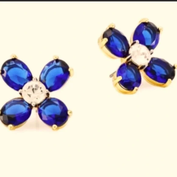 Tory Burch flower clover blue crystal stud earrings - Picture 4 of 6